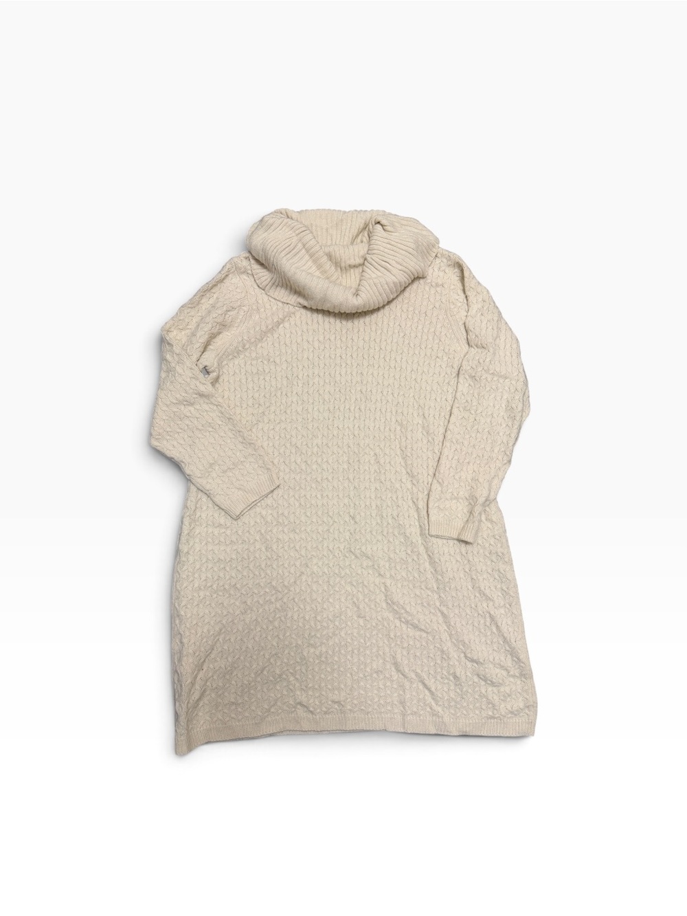 Sandra Darren Cream Cable Knit Cowl Neck Sweater Dress